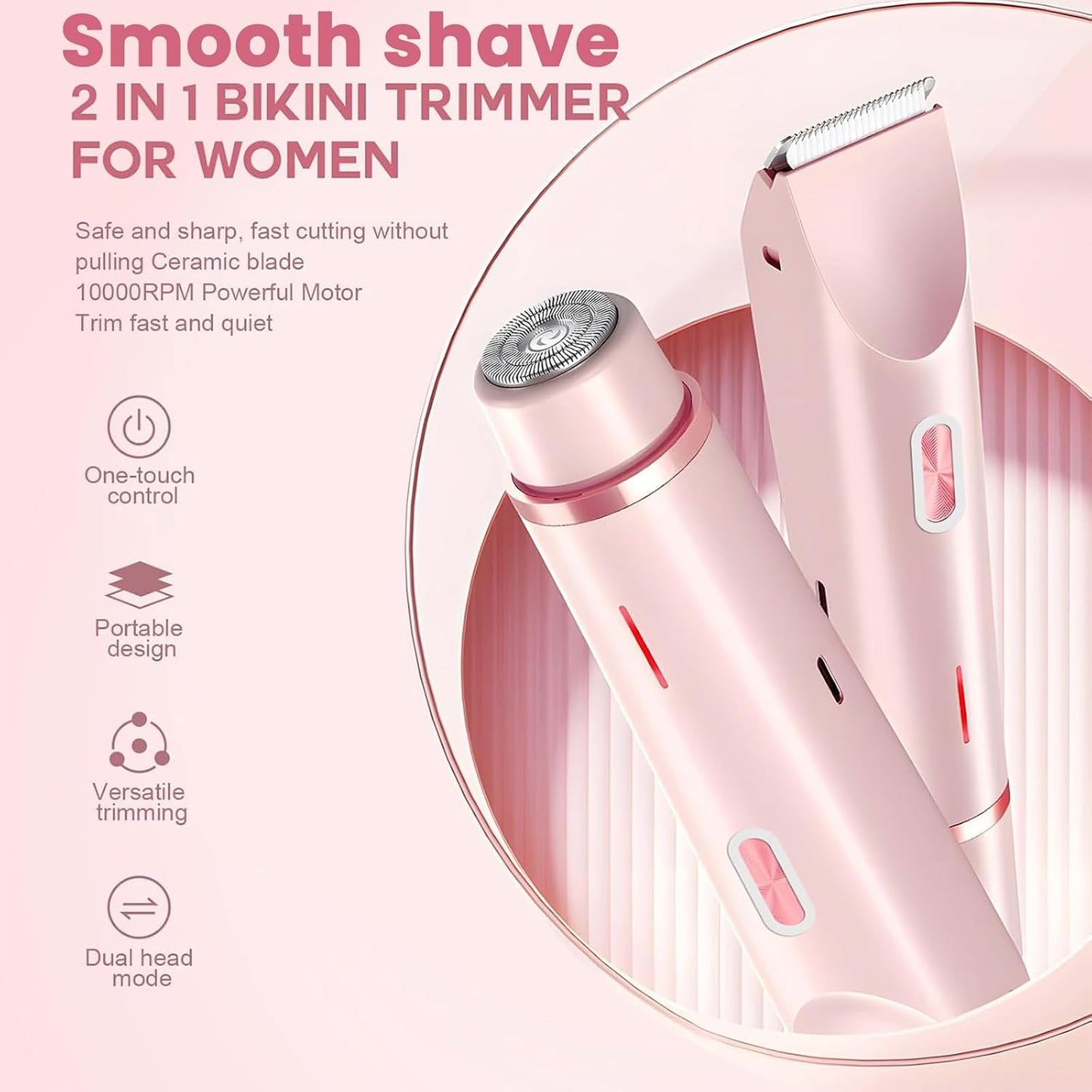 2-in-1 Electric Shaver for Women – Waterproof Body, Underarm & Bikini Trimmer